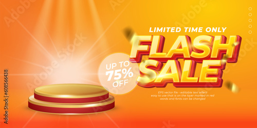 Banner flash sale podium with 3D style editable text effect