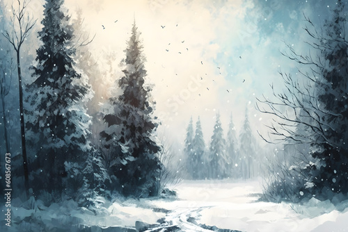 winter forest landscape illustration © sam