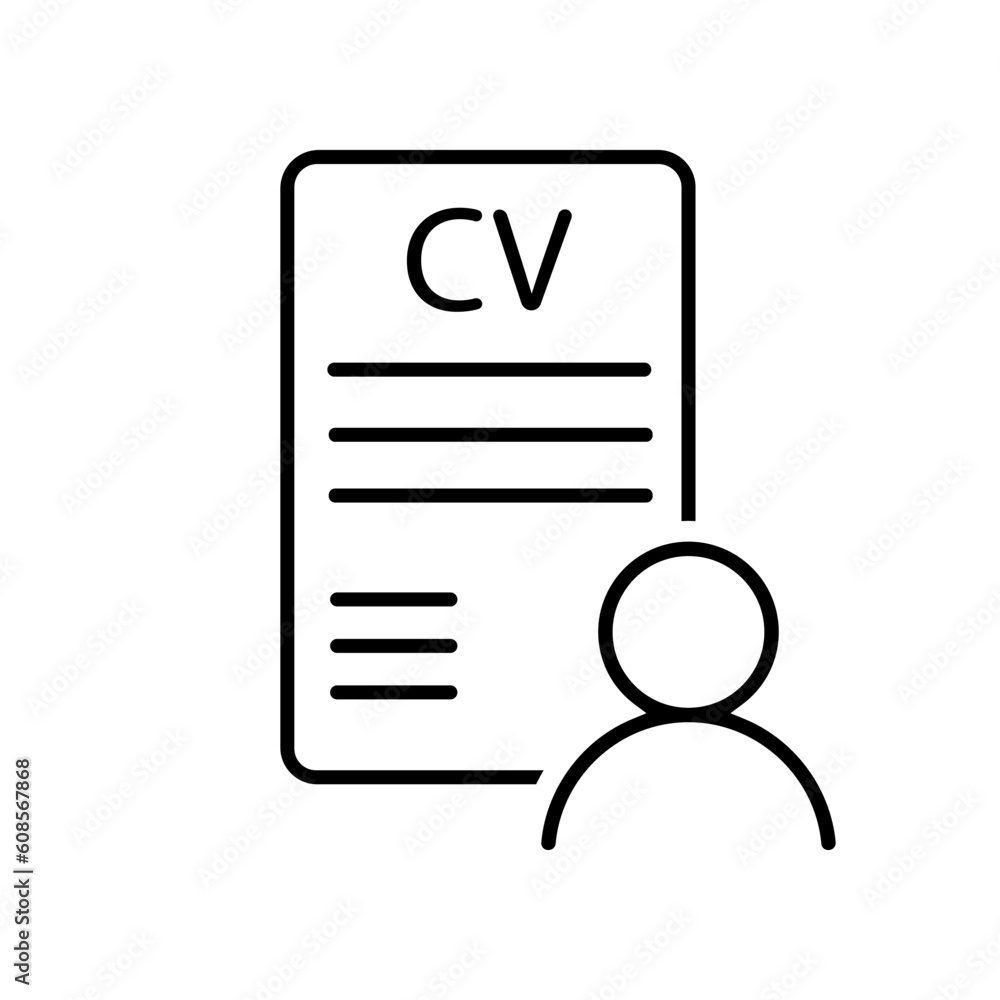 CV icon vector. Resume illustration sign. User data symbol or logo. CV icon vector. Resume illustration sign. User data symbol or logo.