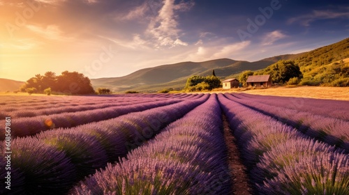 A landscape of a lavender field in Provence - Generative AI