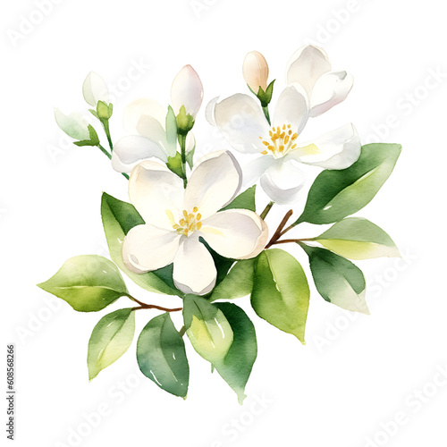 Tableau sur toile Watercolor floral bouquet illustration, jasmine flowers