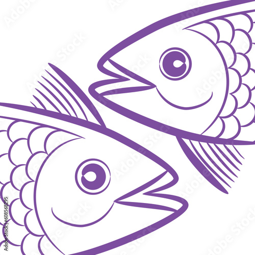 Zodiac signs logo - Pisces, fish head tattoo icon symbol, isolated on white background
