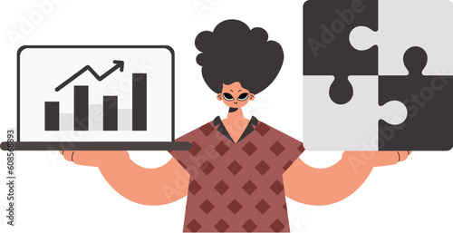 The person is holding a stupor and a positivegrade chart. Thought bunch work. Obliged. Trendy style, Vector Illustration photo