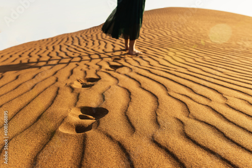 Fototapeta Naklejka Na Ścianę i Meble -  A dune landscape in the Rub al Khali or Empty Quarter at golden sunset time and nobody around
