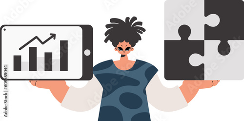 The individual is holding a stupor and a positivegrade chart. Thought bunch work. Obliged. Trendy style, Vector Illustration