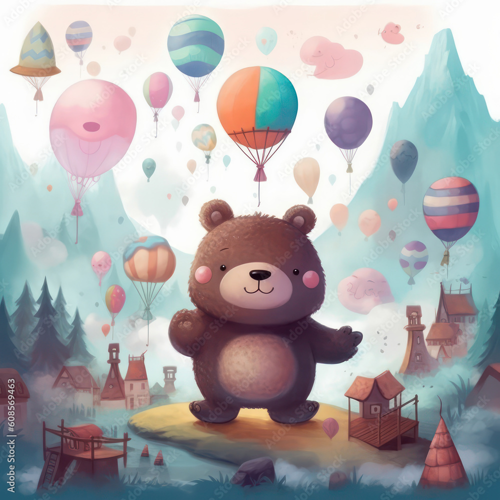 Cute Bears, Childrens Book Illustration, Generative AI Cute Bears, Childrens Book Illustration, Generative AI