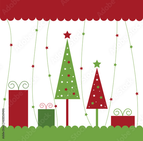 Merry Christmas trees and presents