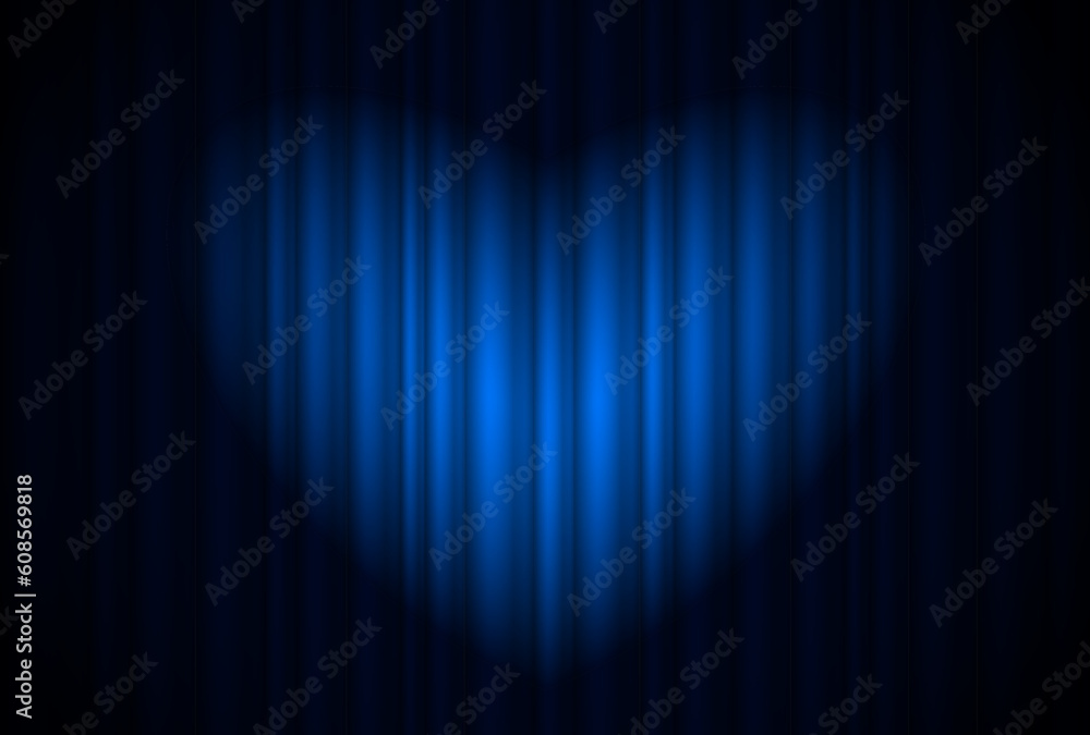 Curtain from the theater with a blue spotlight. Illustration of the designer