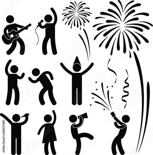 A set of people pictogram representing party, celebration, event, disco, and festival.