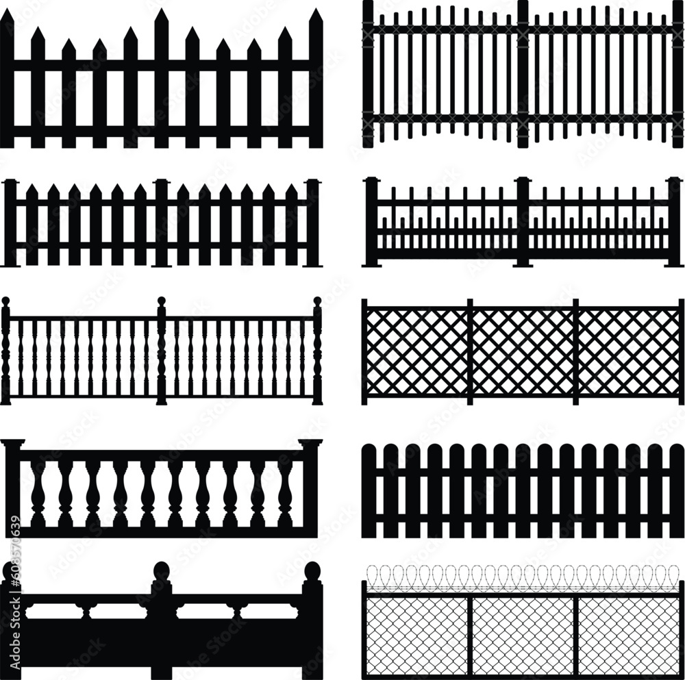 A set of fences and wall brick design. A set of fences and wall brick design.
