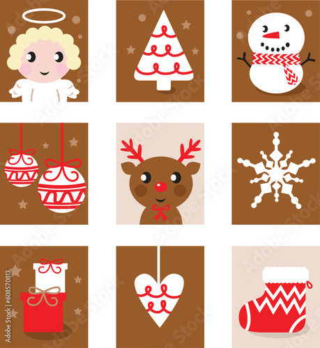 Christmas icon blocks isolated on white ( red & brown )