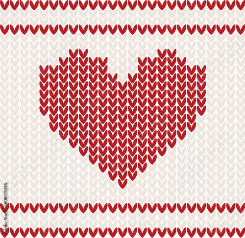 Knitted vector pattern with red heart