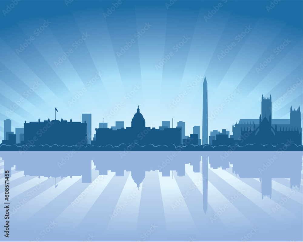 Naklejka premium Washington skyline with reflection in water