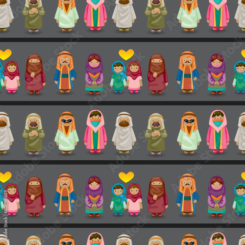 cartoon Arabian people seamless pattern