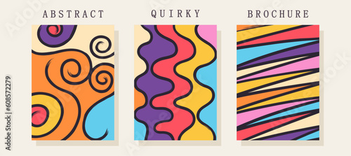 Quirky posters. Colorful randome freehand shapes. Cheerful stylized children's creativity. Trendy composition from brush strokes and spots. Vector template © vectornaya