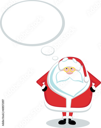Cartoon Santa with thought bubble. Vector illustration