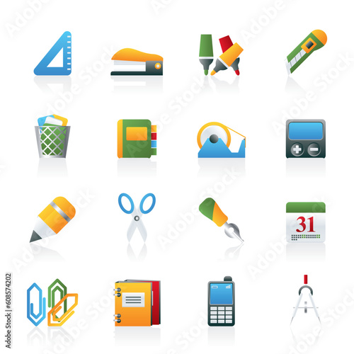 Business and office objects icons - vector icon set