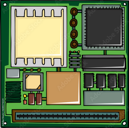 Generic cartoon electrical circuit board with blank parts