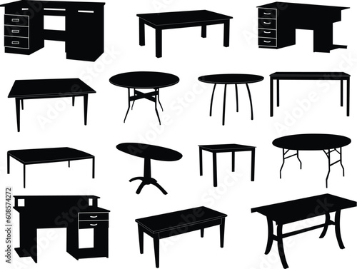 Collection of tables silhouettes - vector