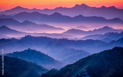 Breathtaking Blue Misty Mountains: Discover the Enchanting Beauty of Nature's Serene Tapestry, Generative AI © junseok