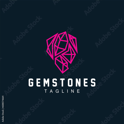 Gemstone Logo, Jewelery Simple Line Design, Vector Gem, Diamond, Icon Template