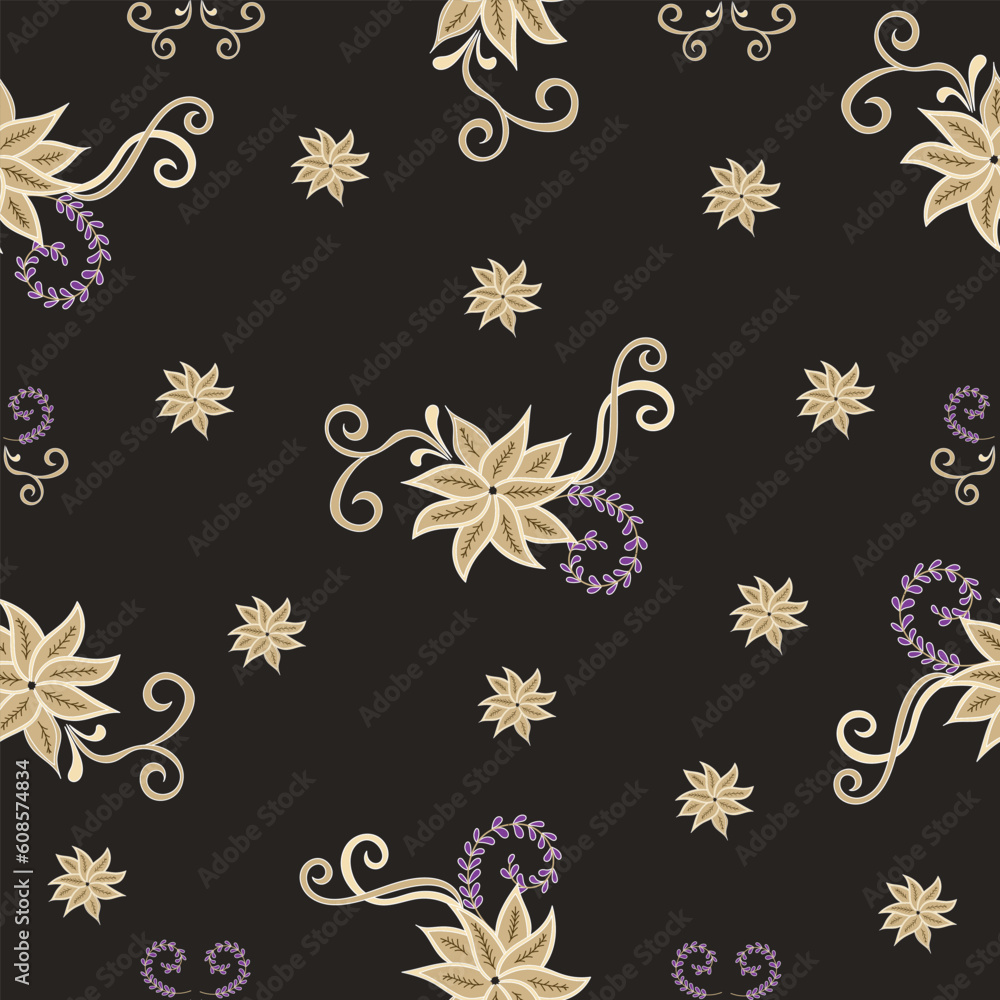 seamless traditional floral pattern. Hand-drawn vector illustration for textile, fabric, and wallpaper seamless traditional floral pattern. Hand-drawn vector illustration for textile, fabric, and wallpaper