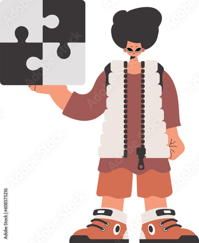 The person is holding a flabbergast. Collect work subject. Pulled back. Trendy style, Vector Illustration