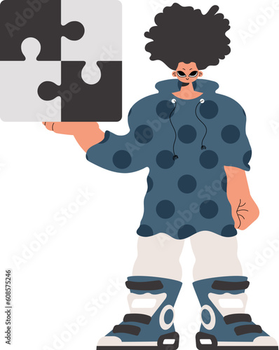 The individual is holding a flabbergast. Collect work subject. Pulled back. Trendy style, Vector Illustration