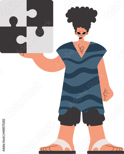 The person is holding a flabbergast. Collect work subject. Pulled back. Trendy style, Vector Illustration