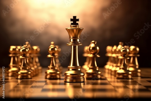 King chess pieces stand on falling chess. Generative AI