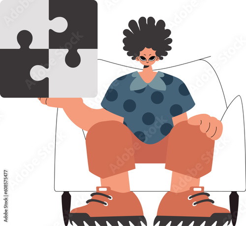 The individual is holding a flabbergast. Collect work subject. Pulled back. Trendy style, Vector Illustration