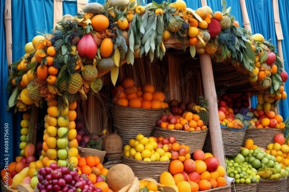 Jewish festival of Sukkot: Traditional succah hut color. Generative AI