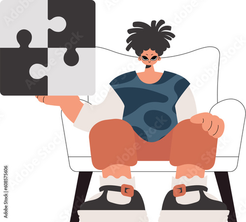 The individual is holding a flabbergast. Collect work subject. Pulled back. Trendy style, Vector Illustration