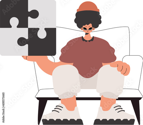 The person is holding a flabbergast. Collect work subject. Pulled back. Trendy style, Vector Illustration