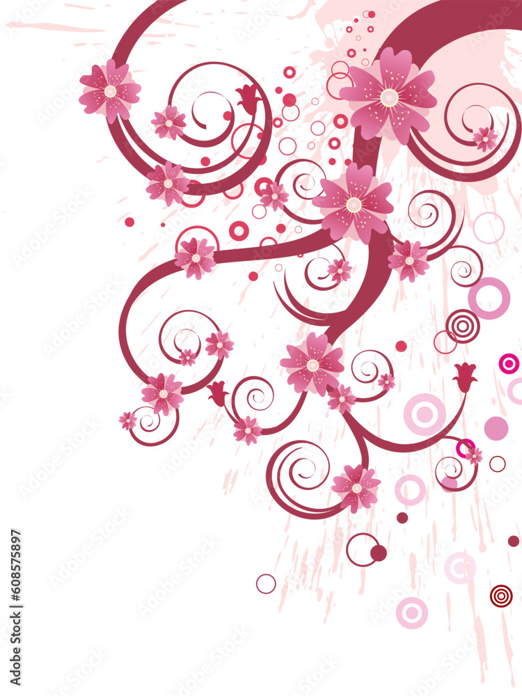 vector illustration of pink blossoms on floral elements
