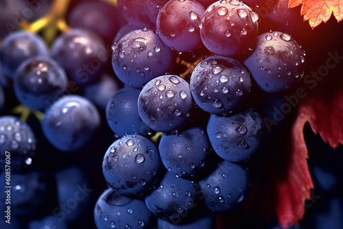 A bunch of grapes with water drops on them. Generative AI