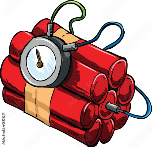 Illustration of dynamite with timing device. Isolated