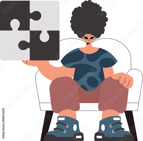 The individual is holding a flabbergast. Collect work subject. Pulled back. Trendy style, Vector Illustration