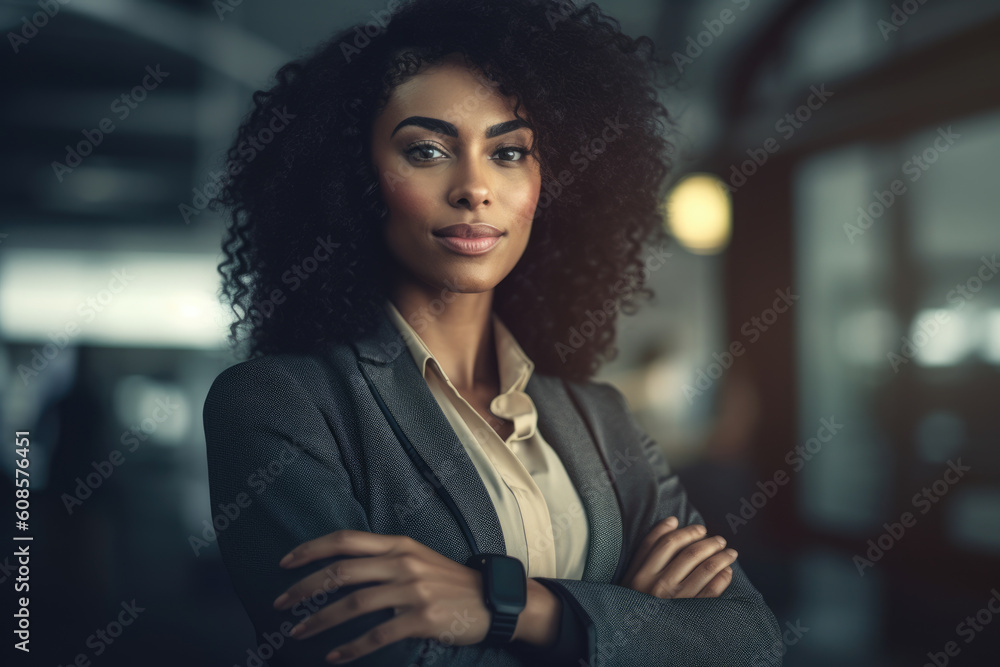 Bllack woman in a business suit standing in a confident pose. Woman's ...