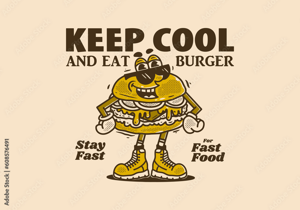 Vintage mascot character design of burger