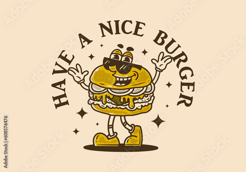 Vintage mascot character design of burger