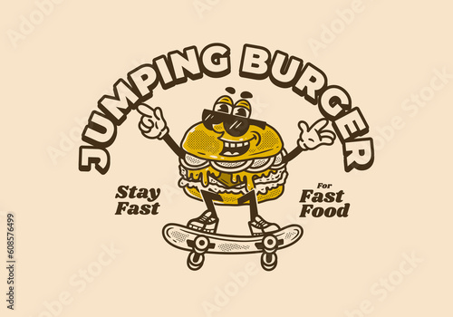 Vintage mascot character design of burger