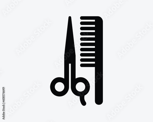 Beauty Salon Icon. Hairdresser Service Barber Hair Cut Style Scissor Scissors Comb Sign Symbol Black Artwork Graphic Illustration Clipart EPS Vector
