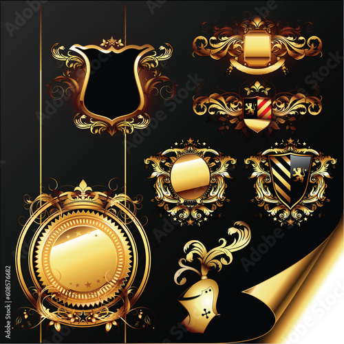 set of ornamental golden heraldic elements, this illustration may be useful as designer work