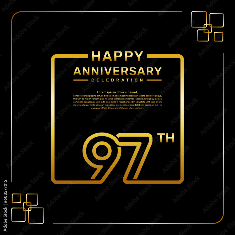97 year anniversary celebration logo in golden color, square style, vector template illustration 97 year anniversary celebration logo in golden color, square style, vector template illustration