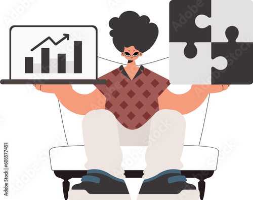The individual is holding a daze and a positivegrade chart. Thought bunch work. Obliged. Trendy style, Vector Illustration