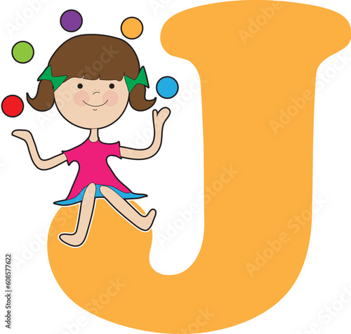 A young girl juggling balls to stand for the letter J