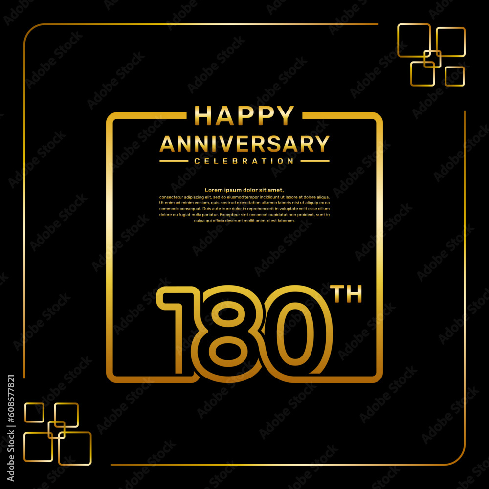 180 year anniversary celebration logo in golden color, square style, vector template illustration 180 year anniversary celebration logo in golden color, square style, vector template illustration