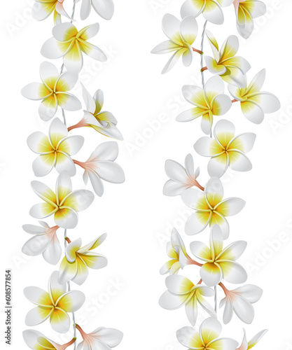 Tropical necklace seamless border. Lei flowers. Vector Illustration