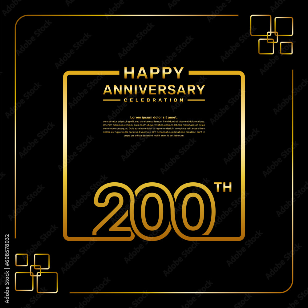 200 year anniversary celebration logo in golden color, square style, vector template illustration 200 year anniversary celebration logo in golden color, square style, vector template illustration
